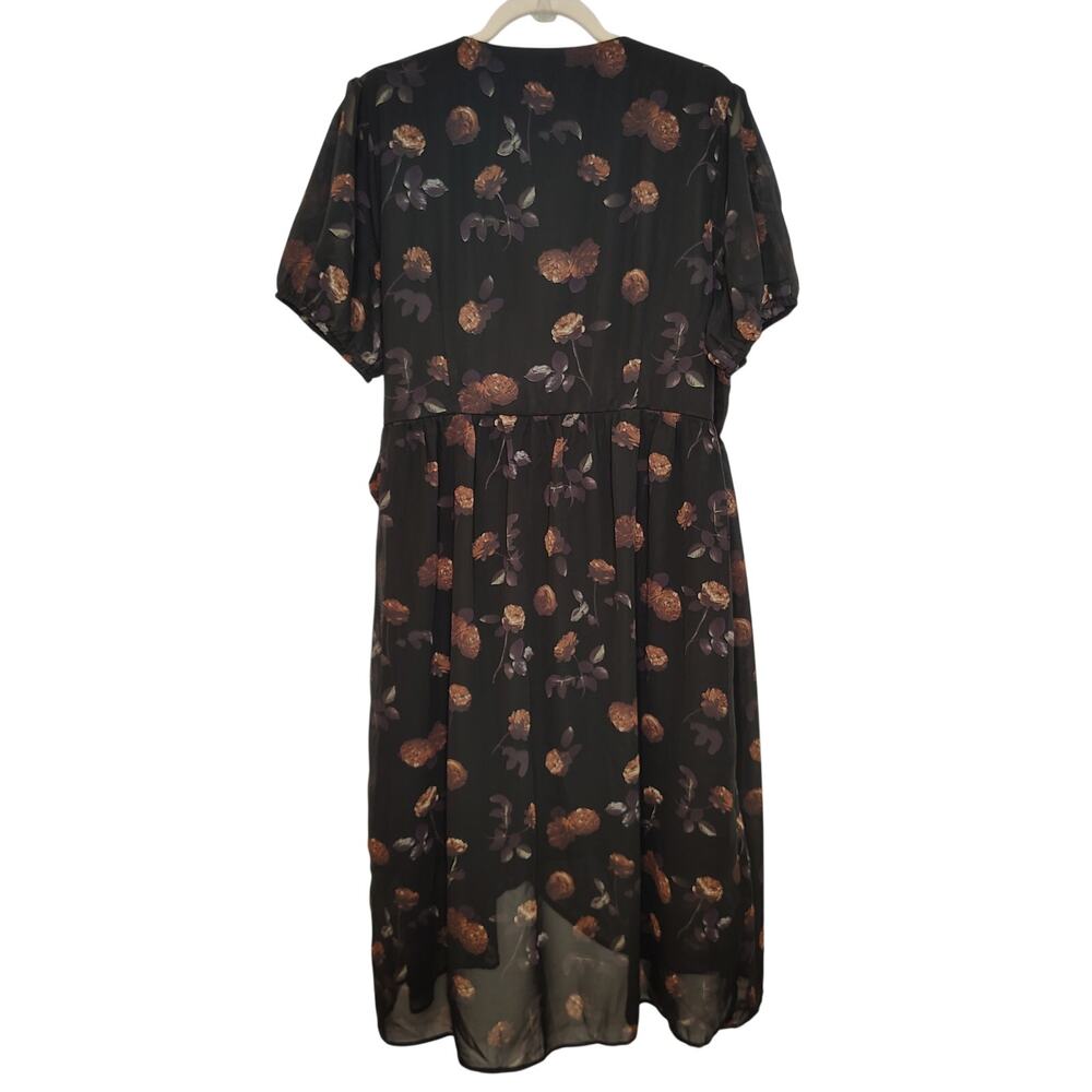 New Disturbia Womens 14 Dress Plus Size Monica Floral Chiffon Midi Wrap Goth Emo - Picture 5 of 10